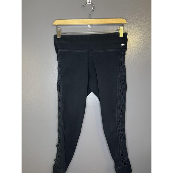 PINK Pants - PINK Victoria's Secret Leggings Womens Medium Black Yoga Lattice Cutout
